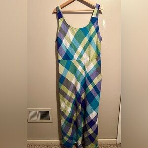 Vintage 90s Jessica London Linen Plaid Maxi Dress Size 16 Cottagecore, Prairie